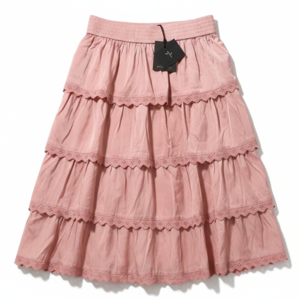 Bamboo Girls TIered Lace Pink Skirt Size 14 Brand New Feminine Chic Pull On
